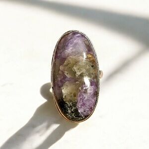 Copper Purple Charoite Silver Gemstone Ring Size 11